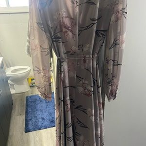 Floor length, lightweight floral dress.